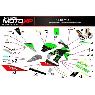 Kit Autocollants compatible avec Kawasaki ZX 400 2018 - 2022 - MXPKAD9653