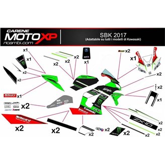 Kit adesivi compatibile con Kawasaki Zx6R 2009 - 2012 - MXPKAD9751