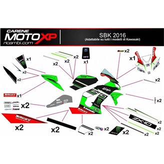 Kit adesivi compatibile con Kawasaki Zx6R 636 2013 - 2018 - MXPKAD9785